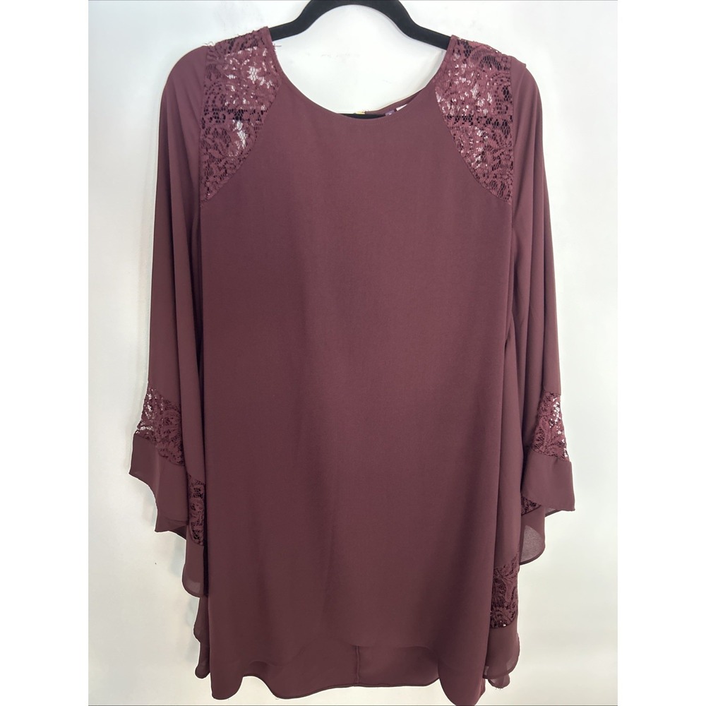 Jennifer Lopez Batwing Dress Size M Sexy Flowy Dress Lace Accents Plum Gold Zipp